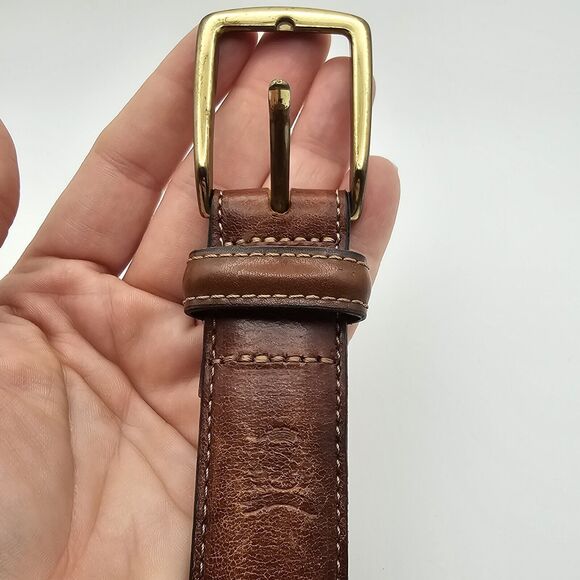 Tommy Hilfiger Leather Belt & Brass Buckle 38  1-1/8" Thick  4738-65 TINY FLAW - Picture 7 of 8